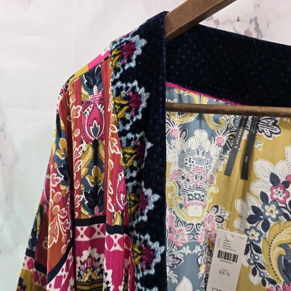 Anthropologie Kimono Womens XS S Blue Velvet Robe Wrap Long Zadie Tie Boho Cover - Picture 2 of 16